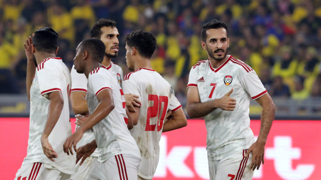 Para pemain Uni Emirat Arab saat melawan Malaysia pada Pra-Piala Dunia 2022. Foto: Lim Heuy Teng/REUTERS