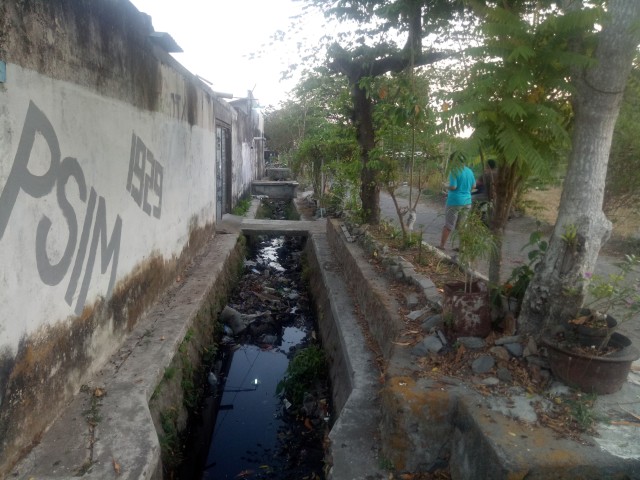 Sungai kecil yang biasanya mengaliri sawah dan kolam warga di Sidoarum Godean Sleman DIY sejak sebulan lalu telah mampet dan penuh sampah. Foto oleh : Sarivita