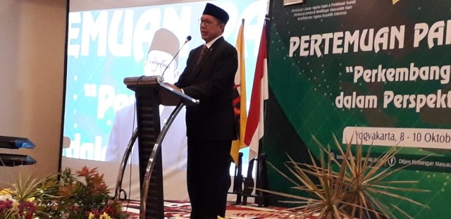 Menteri Agama RI, Lukman Hakim Saifuddin, saat membuka Pertemuan Pakar Falak MABIMS di Hotel Grand Keisha, Yogyakarta, Rabu (9/10/2019). Foto: Dion