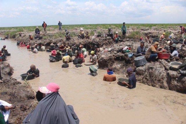 Aktivotas warga berburu harta karun di Desa Pelimbangan, Kecamatan Cengal, OKI. (Foto: istimewa)