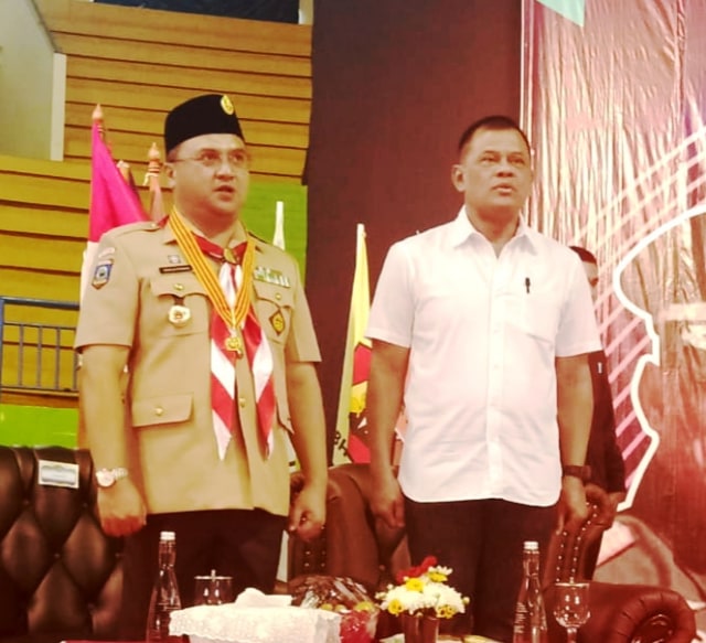Mantan Panglima TNI Jenderal (Purn) Gatot Nurmantyo didampingi Gubernur Bangka Belitung, Erzaldi Rosman. (Ist)