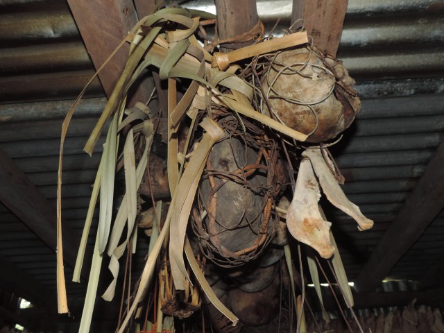 Tengkorak-tengkorak yang disimpan dalam rumah Palak Kaba' di Desa Landau Kodah, Kecamatan Sekadau Hilir, Kabupaten Sekadau, Kalbar. Foto: Dina Mariana/Hi!Pontianak
