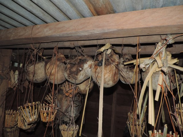 14 tengkorak yang disimpan dalam Palak Kaba' atau rumah tengkorak di Landau Kodah, Sekadau, Kalbar. Foto: Dina Mariana/Hi!Pontianak