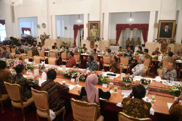 Suasana acara silaturahmi kabinet kerja di Istana Negara, Jakarta, Jumat (18/10/2019). Foto: ANTARA FOTO/Akbar Nugroho Gumay