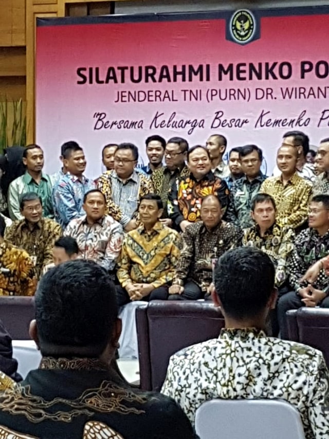 Menko Polhukam Wiranto hadir di acara silaturahmi Menko Polhukam, Sabtu (19/10/2019).
 Foto: Efira Tamara/kumparan