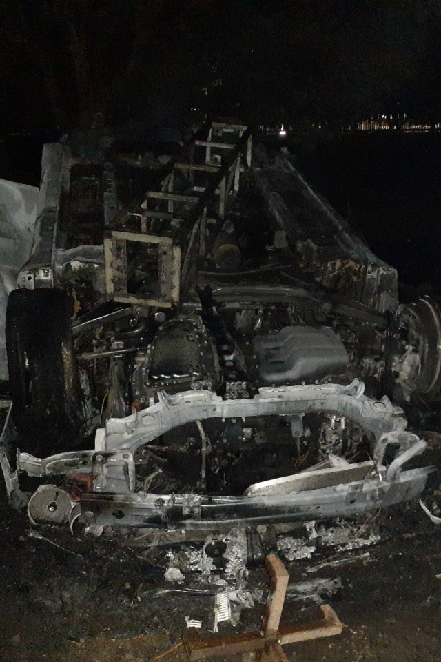 Kondisi mobil polisi yang terbakar. Foto: Dok. kumparan
