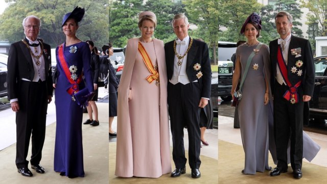 Raja Carl XVI Gustaf dan Putri Mahkota Victoria, Raja Philippe dan Ratu Mathilde, Pangeran Mahkota Frederik dan Putri Mahkota Mary. Foto: Koji Sasahara/ AFP, Carl Court/ POOL/ AFP