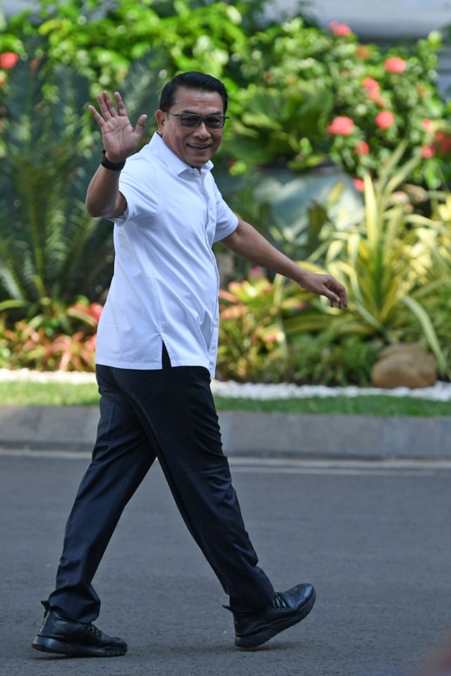 Mantan Kepala Staf Presiden Moeldoko tiba di Kompleks Istana Kepresidenan di Jakarta, Selasa (22/10/2019).  Foto: ANTARA FOTO/Wahyu Putro A