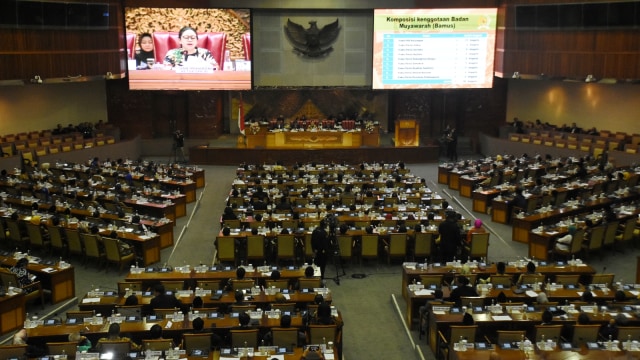 Ilustrasi rapat paripurna di Gedung Nusantara II, Kompleks Parlemen Senayan, Jakarta, Selasa (22/10/2019). Foto: ANTARA FOTO/Indrianto Eko Suwarso