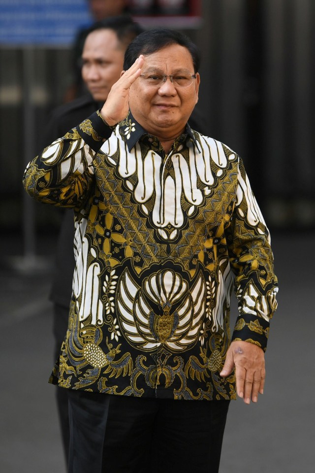 Prabowo Subianto tiba di Istana Kepresidenan, Jakarta, pada Rabu (23/10). Foto: ANTARAFOTO/ Wahyu Putro A