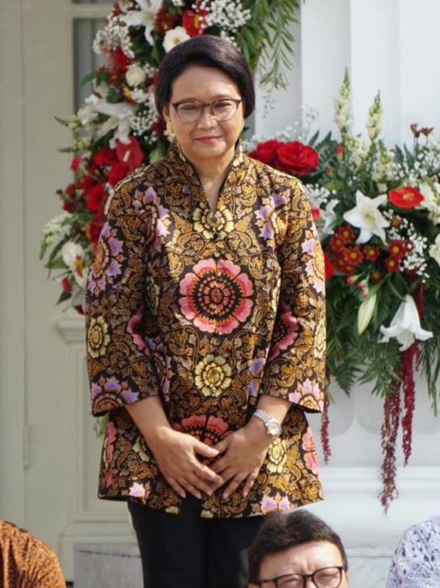 Menteri Luar Negeri, Retno Marsudi saat perkenalan Menteri Kabinet Indonesia Maju di Istana Kepresidenan, Jakarta.  Foto: Kevin S. Kurnianto/kumparan 