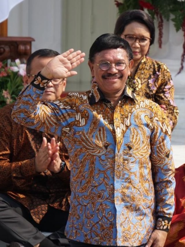 Menkominfo, Johnny G Plate saat perkenalan Menteri Kabinet Indonesia Maju di Istana Kepresidenan, Jakarta.  Foto:  Kevin S. Kurnianto/kumparan 