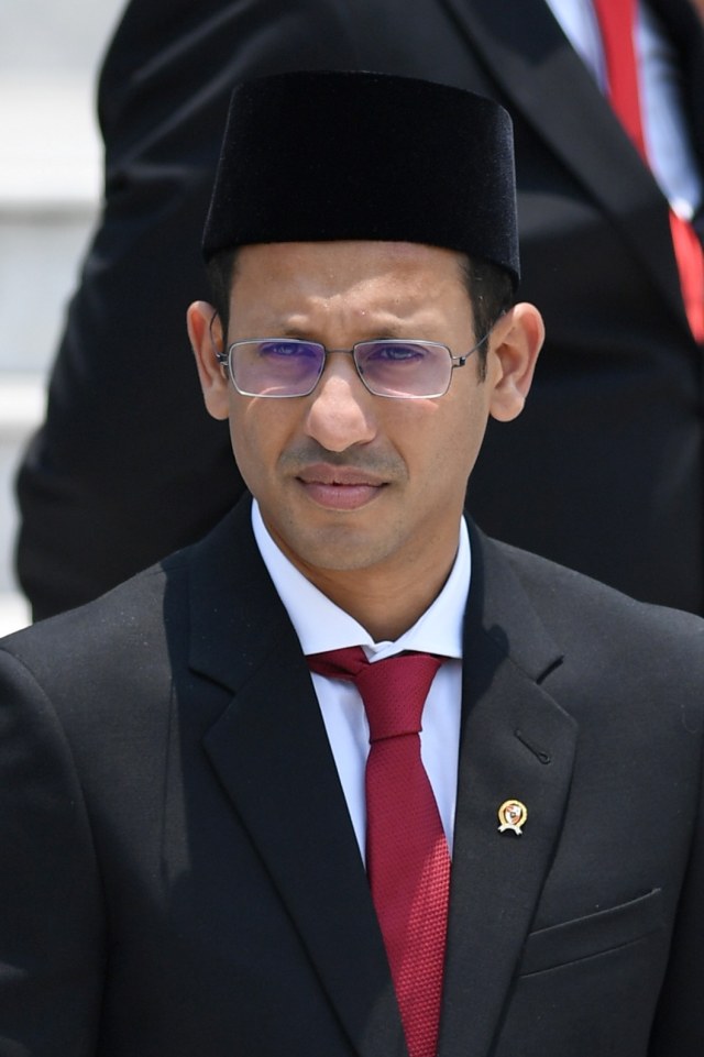 Mendikbud Nadiem Makarim di Istana Merdeka, Jakarta.  Foto:  ANTARA FOTO/Wahyu Putro A