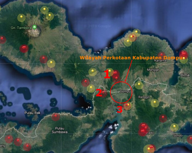 Titik api pada saat kabut asap menyelimuti wilap[yah Dompu. Foto: Capture from LAPAN Website