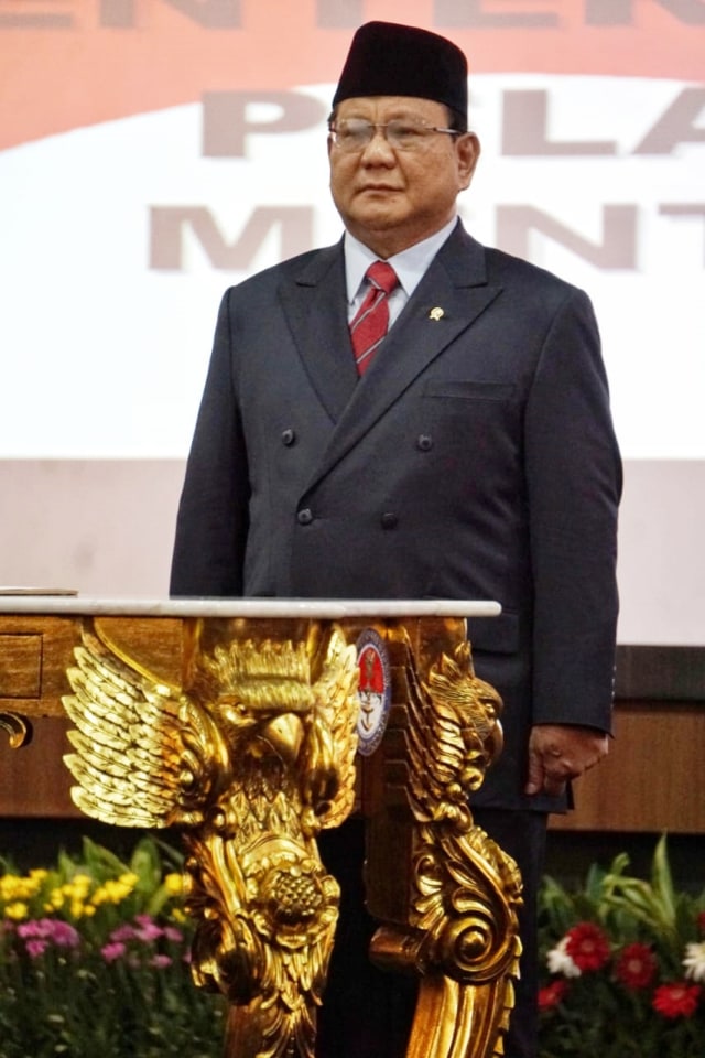 Menteri Pertahanan Prabowo Subianto saat Sertijab di kementerian Pertahanan, Jakarta, Kamis (24/10). Foto: Irfan Adi Saputra/kumparan 