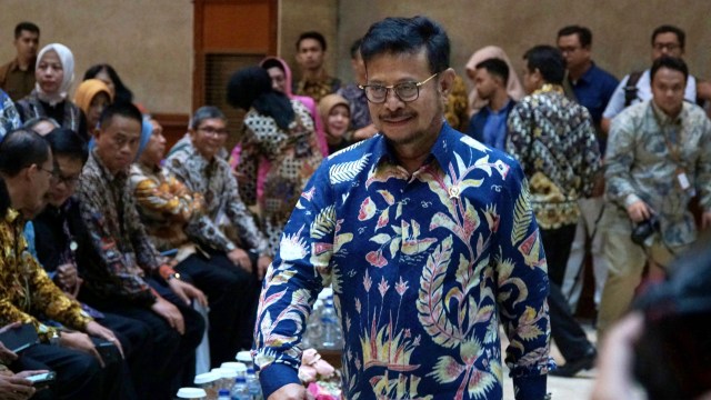 Menteri Pertanian Syahrul Lasin Limpo menghadiri sertijab di Auditorium Gedung F Kementerian Pertanian, Jakarta, Jumat (25/10/2019). Foto: Jamal Ramadhan/kumparan