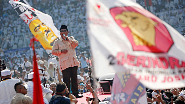 Kandidat Presiden Indonesia, Prabowo Subianto saat kampanye di Stadion Gelora Bung Karno di Jakarta pada 7 April 2019. Foto: REUTERS/Willy Kurniawan