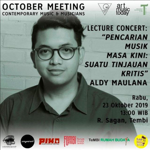 Poster gelarang Oktober Meeting, pertemua para musisi kontemporer di Yogya 21-25 Oktober 2019. 