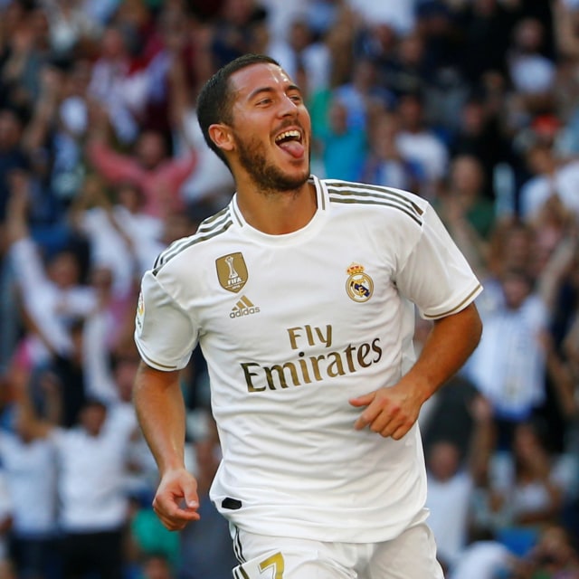 Eden Hazard merayakan golnya untuk Real Madrid. Foto: REUTERS/Javier Barbancho 