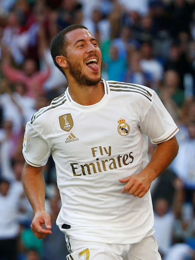 Eden Hazard merayakan golnya untuk Real Madrid. Foto: REUTERS/Javier Barbancho