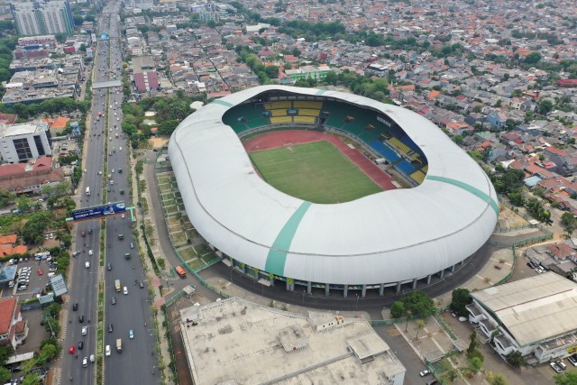 Foto udara Stadion Patriot Candrabhaga di Bekasi, Jawa Barat. Foto: ANTARA FOTO/Hafidz Mubarak A