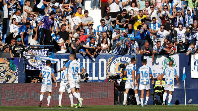 Leganes merayakan kemenangan pertama di La Liga 2019/20. Foto: La Liga