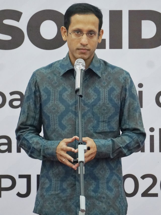 Mendikbud Nadiem Makarim di acara Konsolidasi perencanaan pencapaian dan misi Presiden serta sasaran dan target indikator bidang PMK dalam RPJM 2020-2024. Foto: Irfan Adi Saputra/kumparan 