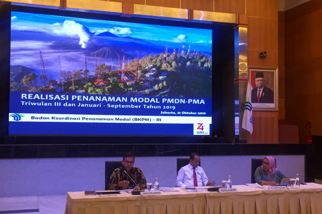 Konferensi Pers Realisasi Penanaman Modal PMDN-PMA Triwulan III Januari-September 2019 di Gedung BKPM, Jakarta, Kamis (31/10/2019). Foto: Nurul Nur Azizah/kumparan
