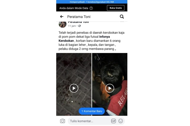 Unggahn video di media sosial yang menunjukkan peristiwa penebasan di Kerobokan, Badung (kanalbali/KAD)