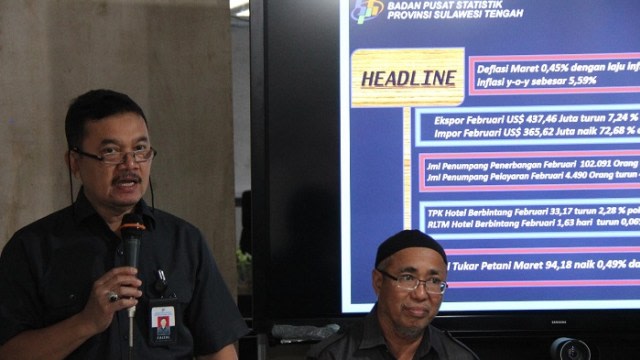 Kepala BPS Sulawesi Tengah, Faisal Anwar saat mengawali paparan press rilisnya di Kantor BPS Sulteng. Foto: Dok. Humas BPS Sulteng