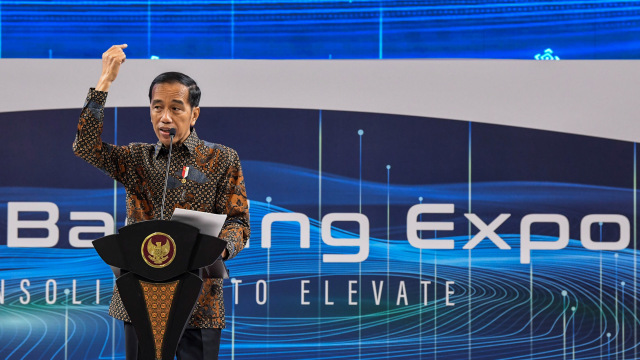Presiden Joko Widodo memberikan sambutan saat membuka Indonesia Banking Expo 2019 di Jakarta, Rabu (6/11).  Foto: ANTARA FOTO/Galih Pradipta