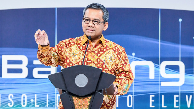 Wakil Menteri Keuangan Suahasil Nazara memberikan sambutan dalam acara Indonesia Banking Expo 2019 di Jakarta, Rabu (6/11).  Foto: ANTARA FOTO/Galih Pradipta