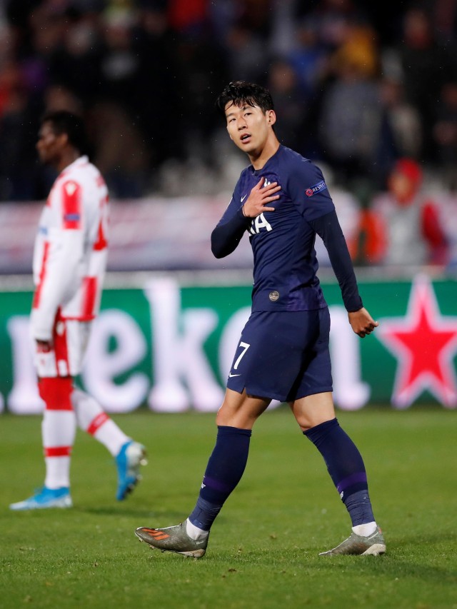 Penyerang Tottenham Hotspur, Son Heung-min, di laga melawan Crvena Zvezda. Foto: Reuters/Andrew Boyers