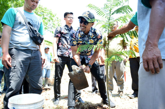 Wakil Bupati Kuningan HM Ridho Suganda secara simbolis melakukan penanaman pohon di Desa Sindangsari, Kamis (7/11/2019). (Andri Yanto)