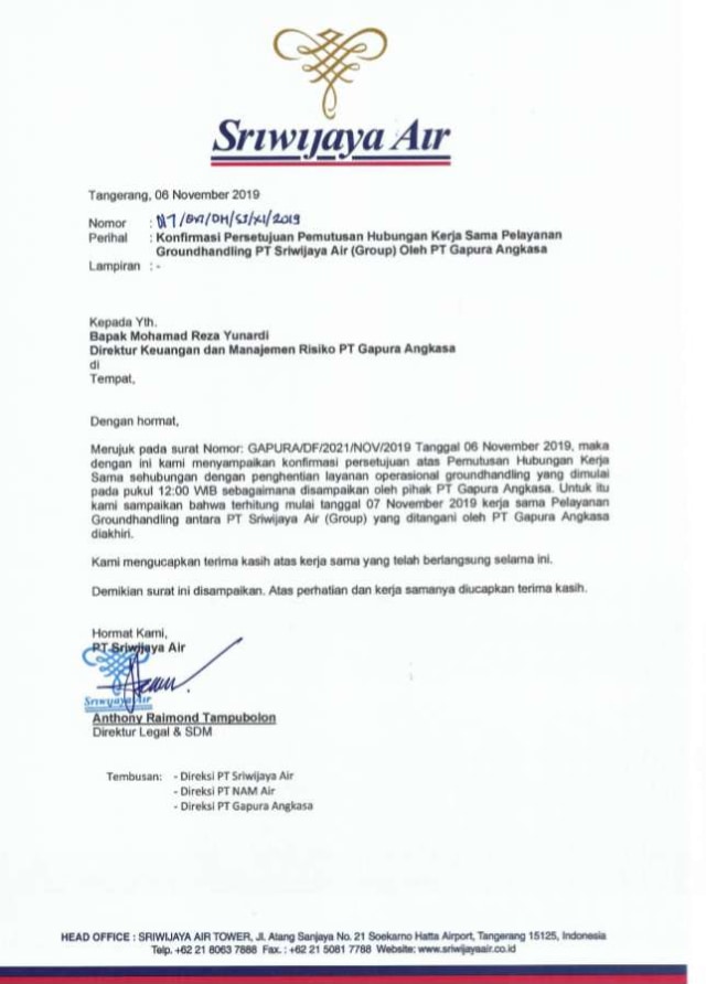 Layanan Bandara Diputus Gapura Angkasa, Ini Jawaban Sriwijaya Air (201135)