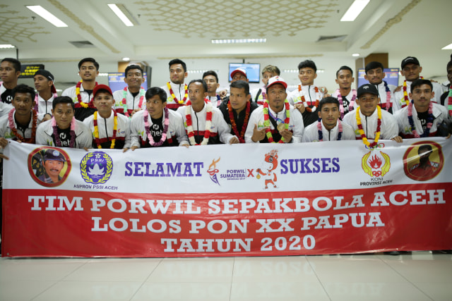 Tim sepak bola Aceh lolos PON XX Papua 2020 setelah berhasil meriah medali emas Porwil X Sumatera 2019 di Bengkulu. Foto: Abdul Hadi/acehkini