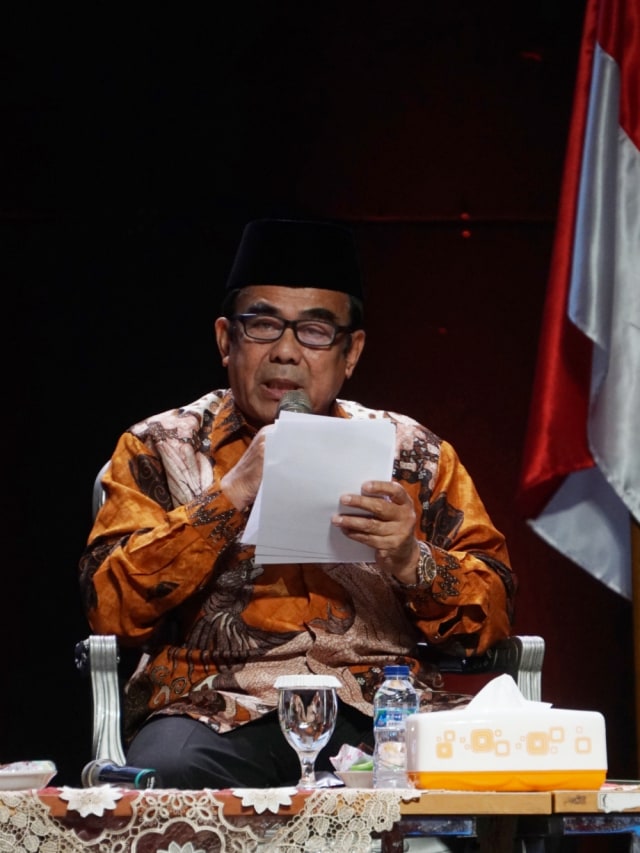 Menteri Agama Fachrul Razi menjadi pembicara dalam acara Rakornas Pemerintah Pusat dan Forkopimda 2019 di Sentul, Jawa Barat, Rabu (13/11/2019). Foto: Fanny Kusumawardhani/kumparan