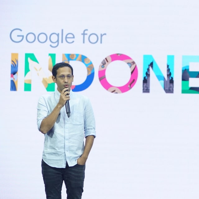 Mendikbud Nadiem Makarim di acara Google for Indonesia 2019. Foto: Google Indonesia