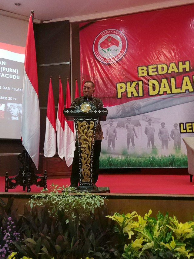 Eks Menhan Ryamizard Ryacudu saat diskusi soal PKI di Gedung Lemhanas, Jakarta Pusat Foto: Adhim Mugni Mubaroq/kumparan 