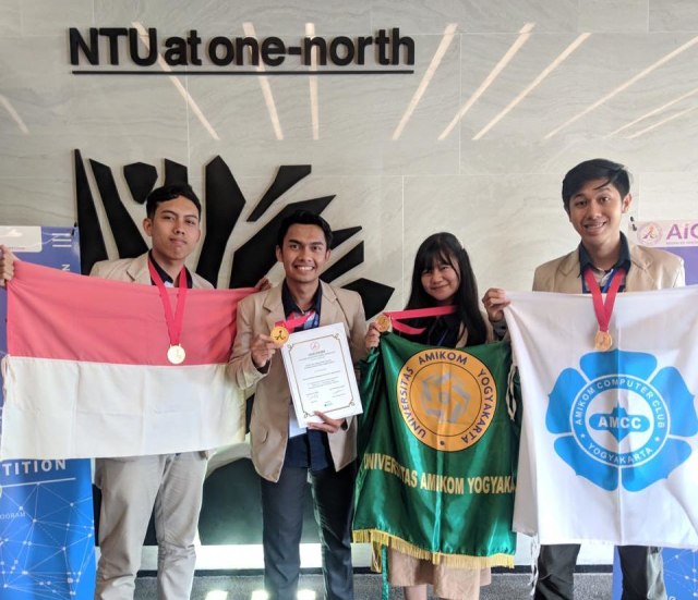 Perwakilan Universitas Amikom Yogyakarta memenangkan kompetisi Advanced Innovation Global Competition (AIGC). Foto: Dok. Syekh Arpi Ageng