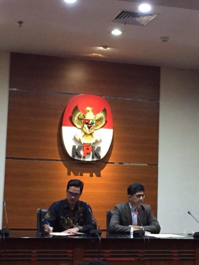 Konferensi pers KPK terkait penetapan tersangka gratifikasi izin HGU, di Gedung KPK. Foto: Muhammad Lutfan Darmawan