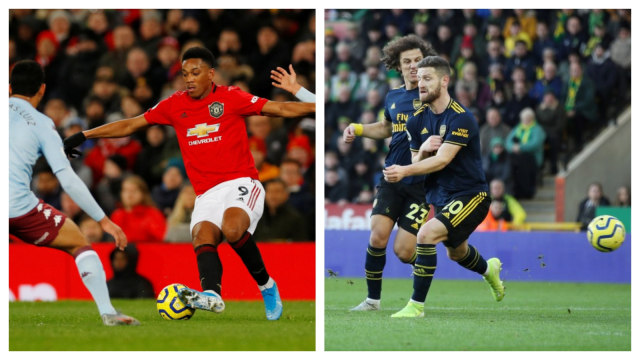 Nasib kompak Arsenal dan Manchester United. Foto: REUTERS/Phil Noble & MATTHEW CHILDS