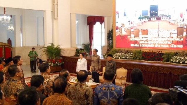 Presiden Joko Widodo, Dewan Pengarah BPIP Megawati Soekarputri dan Wapres Ma'ruf Amin hadir di acara Presidential Lecture Internalisasi Pembumian Pancasila. Foto: Fahrian Saleh/kumparan