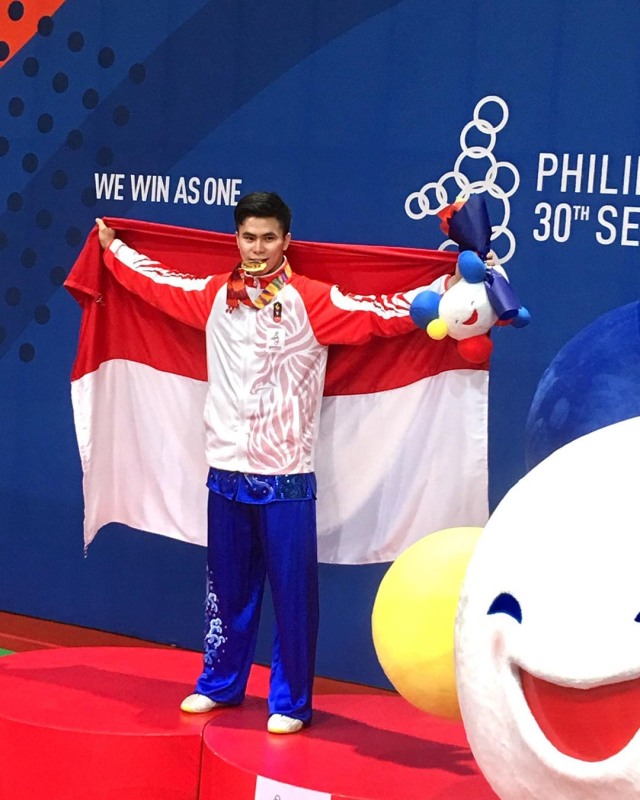 Edgar Xavier Marvelo meraih medali emas di cabor wushu di SEA Games 2019. (Foto: Instagram @edgarmarvelo)