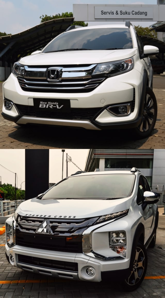 Tampilan depan Honda BR-V E CVT (atas) dan Xpander Cross (bawah). Foto: Bagas Putra Riyadhana