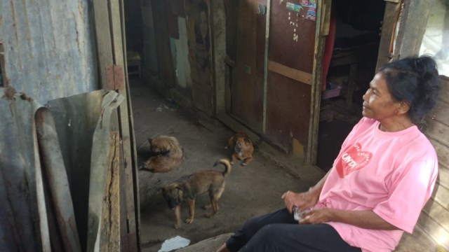 Sunarmi yang memelihara anjing di bawah Kolong Jembatan Kahuripan, Klojen.