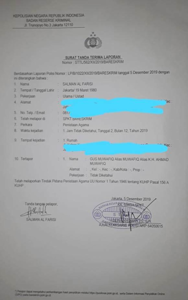 PTR, Gus Muwafiq, Bareskrim Polri