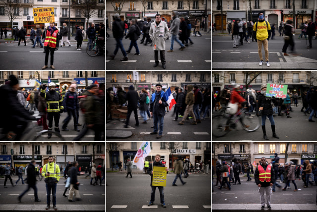 Potrait demonstran protes perbaikan pensiun di Paris, Prancis.
 Foto: AFP/LIONEL BONAVENTURE