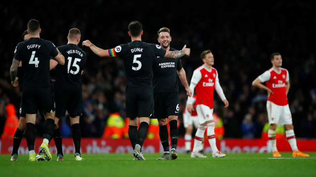 Brighton menang 1-2 atas Arsenal di Stadion Emirates. Foto: REUTERS/Eddie Keogh