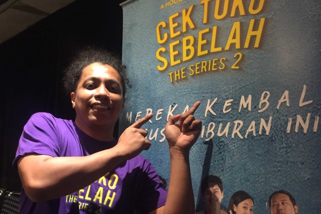 Arie Kriting usai konpers ‘Cek Toko Sebelah The Series’ musim kedua Foto: Sarah Yulianti Purnama